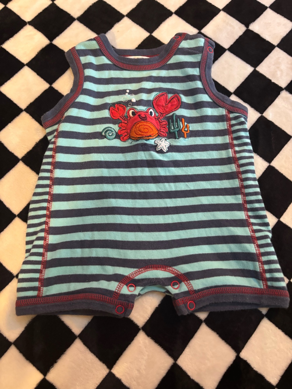 12 month vintage George stripped sea creature summer onesie romper